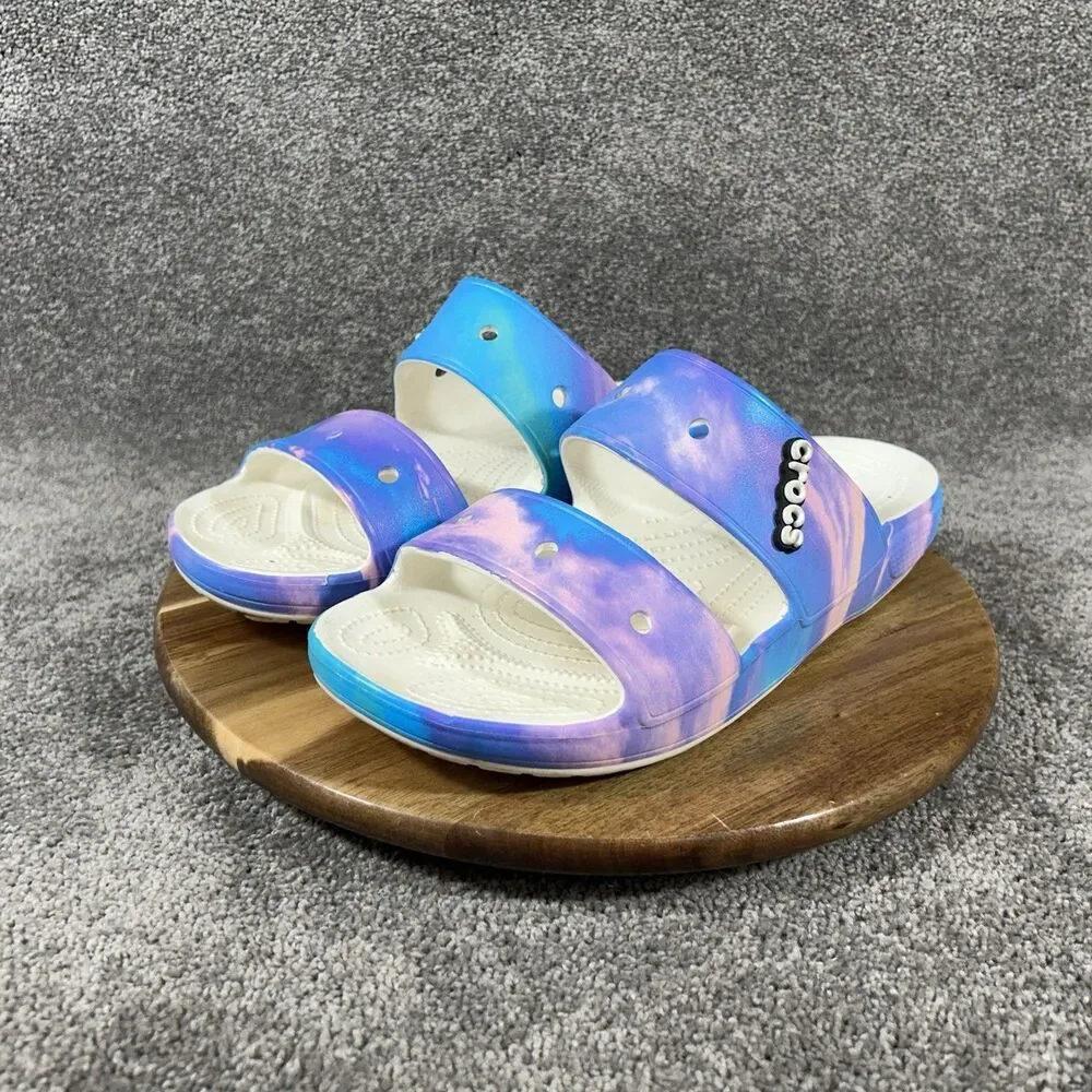 Crocs Classic Out of This World Mens Size 11 Blue Purple Tie Dye Slip On Sandals